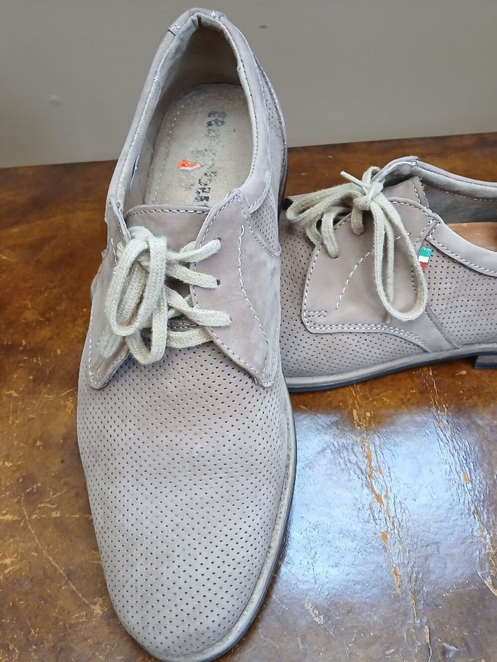 Mens casual soft chamois color suede leather ,laced loafers.